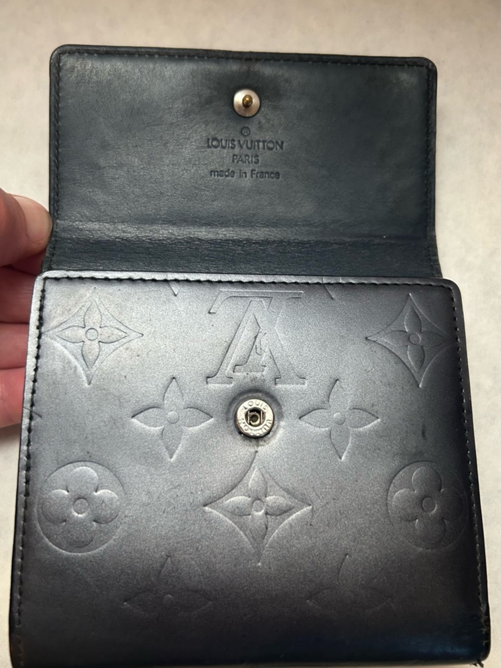 VTG Louis Vuitton Elise Compact Wallet in Monogram Mat Vernis Gray Leather - Picture 9 of 14